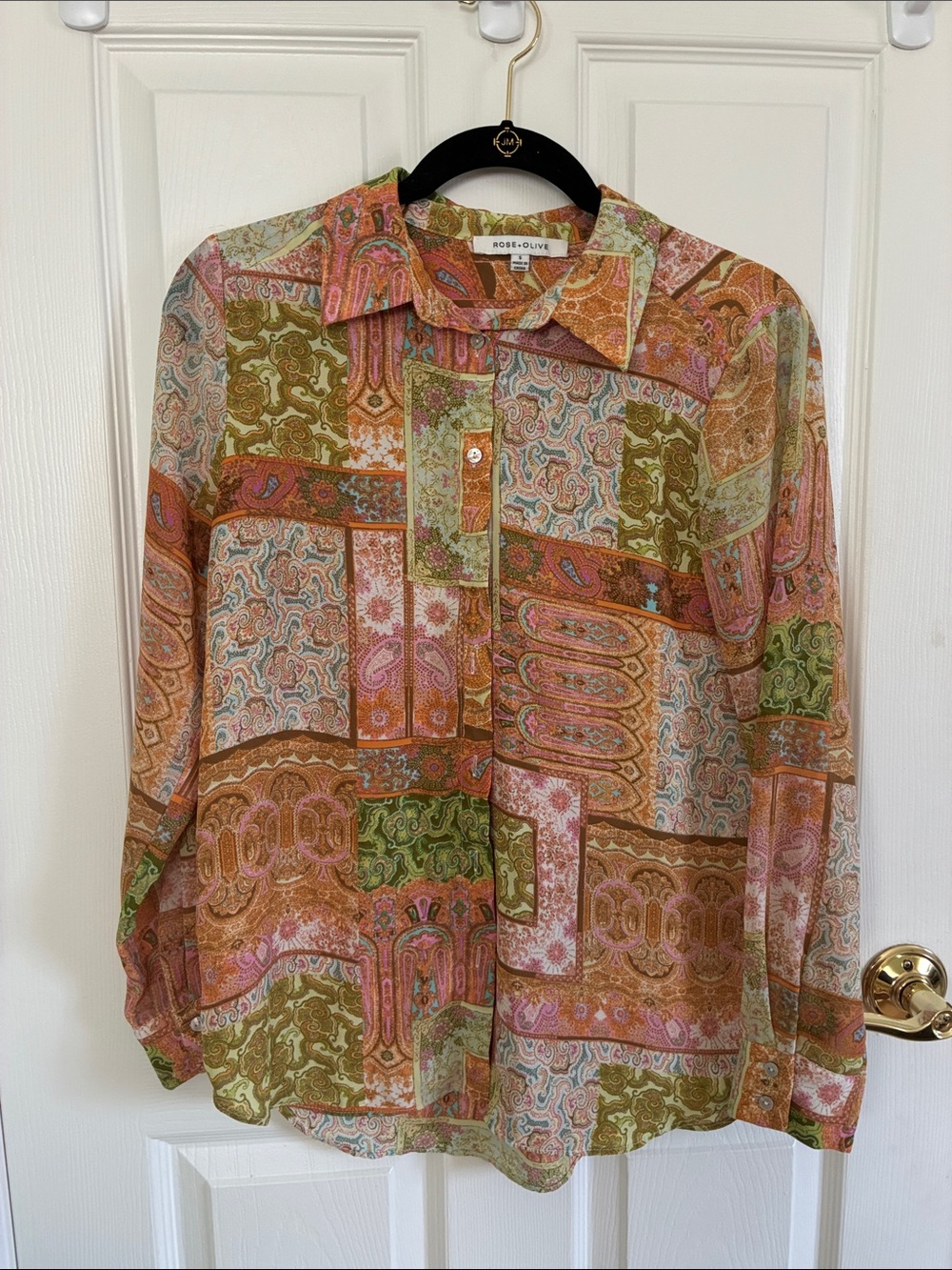 Vintage-Inspired Patchwork Paisley Button Down Blouse Shirt in Multicolor